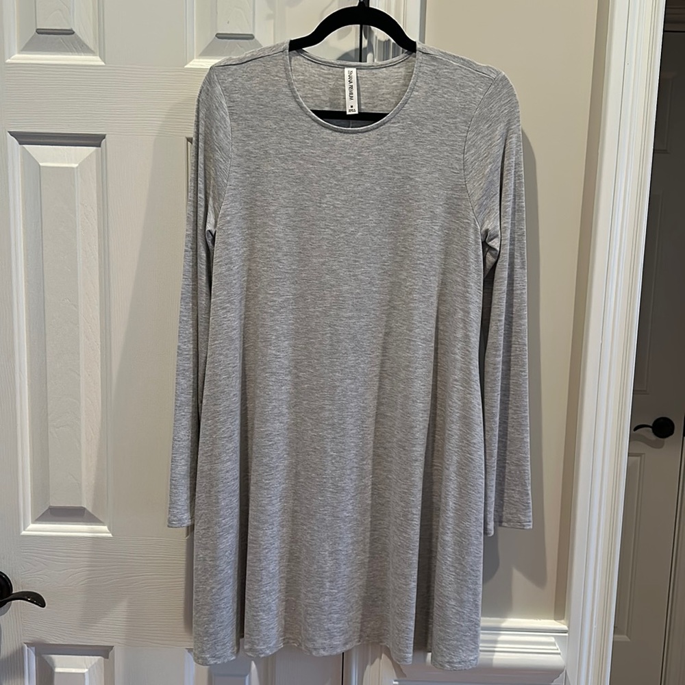 Heather Gray Tunic Dress With Pockets sz M Long Sleeve